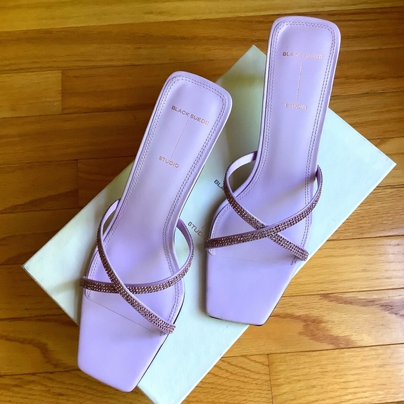 Black Suede Studio Ari Metallic Stiletto Slide Sandal Lavender Crystal SZ EU 40 - Picture 1 of 14